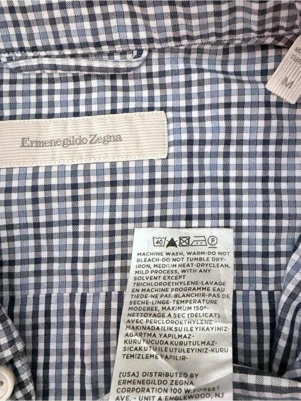 $325 ERMENEGILDO ZEGNA Shirt Mens M Button Down Gingham Check Cotton Turkey EUC - Picture 8 of 16